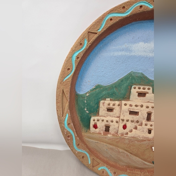 New Mexico Clay Pottery Wall Art By Leonardo Jaramillo 3D Effect Adobe Building - Picture 4 of 11